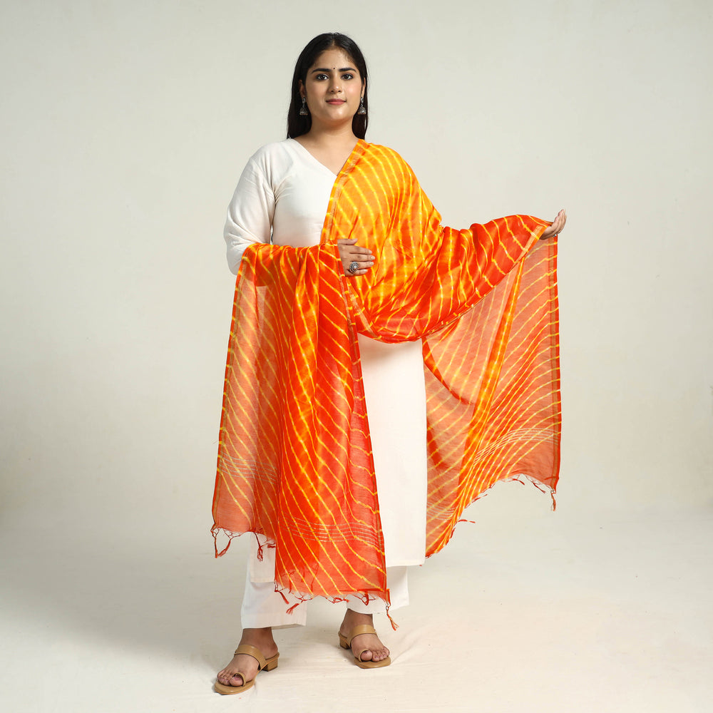 Orange - Traditional Tie & Dye Chanderi Silk Leheriya Dupatta 48