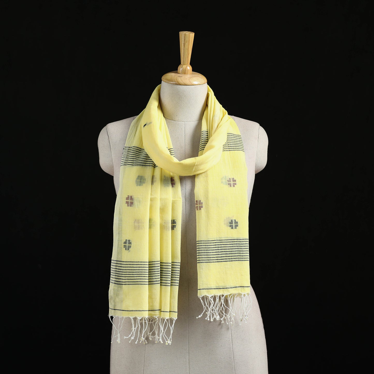 Burdwan Jamdani Handloom Cotton Stole with Tassels 14