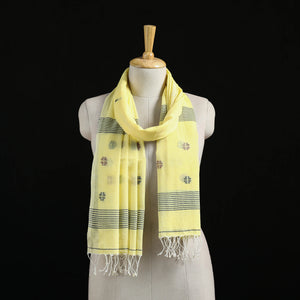 Yellow - Burdwan Jamdani Handloom Cotton Stole with Tassels 14