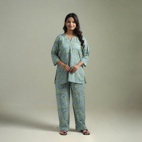 Sanganeri Floral Printed Cotton Night Suit for Women 09