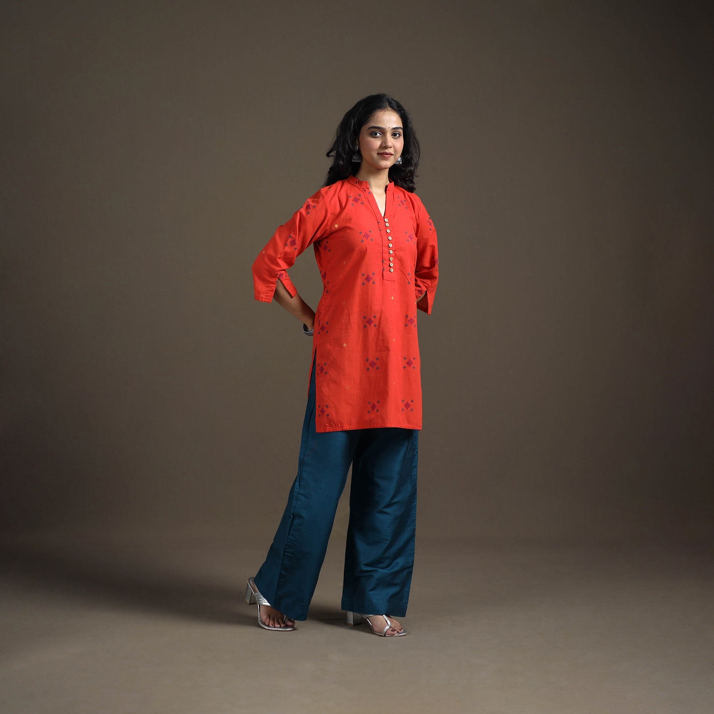 Jacquard Cotton Short Kurta for Women 13