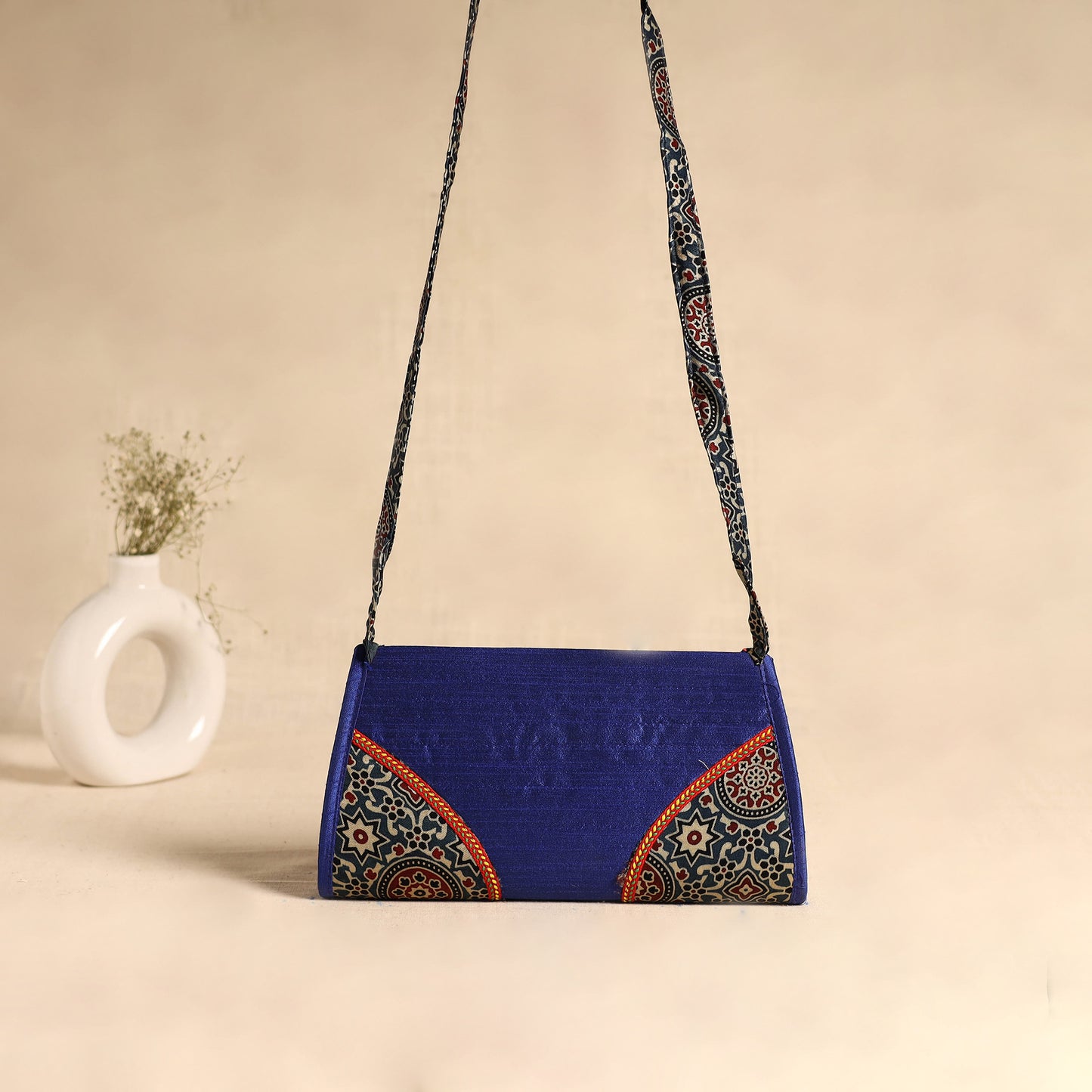 Traditional Kutch Patchwork Silk Leather Flap Sling Bag 39