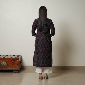 Buy Black Mercerised Cotton Straight Pochampally Ikat Kurta