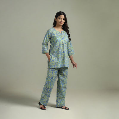Sanganeri Floral Printed Cotton Night Suit for Women 09
