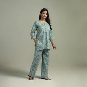Sanganeri Floral Printed Cotton Night Suit for Women 09