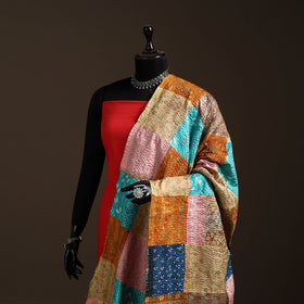 Bengal Hand Embroidery Patchwork Reversible Silk Kantha Dupatta 31