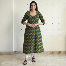 Buy Akola Block Printed Cotton A-Line Long Kurta Online l iTokri.com