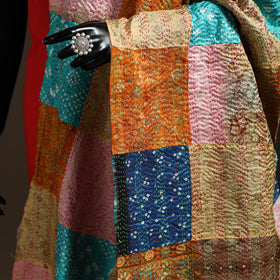 Bengal Hand Embroidery Patchwork Reversible Silk Kantha Dupatta 31