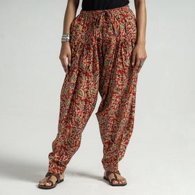 Red - Kalamkari Block Printed Cotton Elasticated Salwar