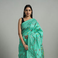 Green - Handcrafted Bengal Nakshi Kantha Work Silk Saree 18