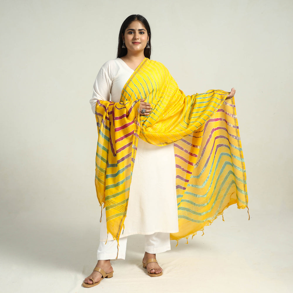 Yellow - Traditional Tie & Dye Chanderi Silk Leheriya Dupatta 49