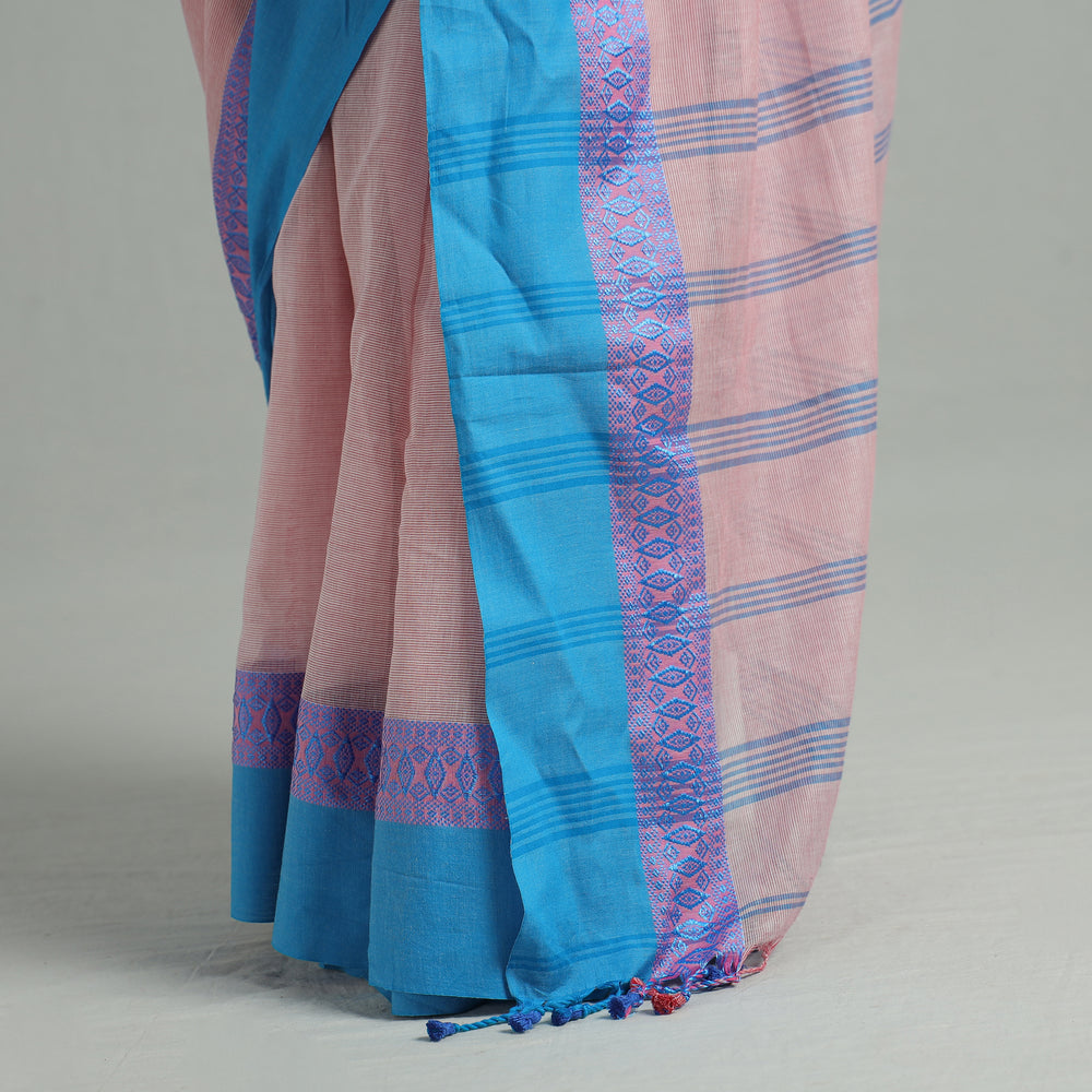 Peach - Tangail Bengal Handloom Pure Cotton Saree 28