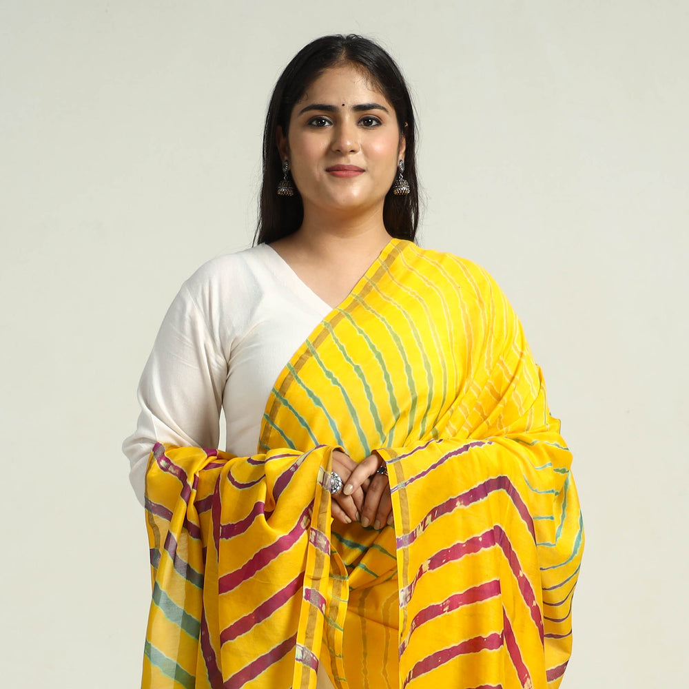 Yellow - Traditional Tie & Dye Chanderi Silk Leheriya Dupatta 49