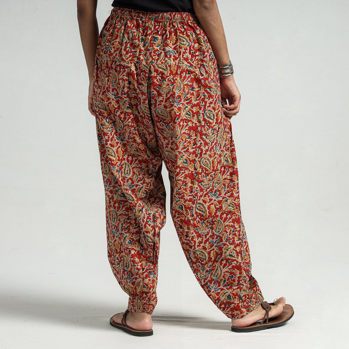 Red - Kalamkari Block Printed Cotton Elasticated Salwar