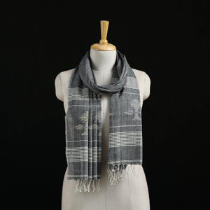 Grey - Burdwan Jamdani Handloom Cotton Stole with Tassels 11