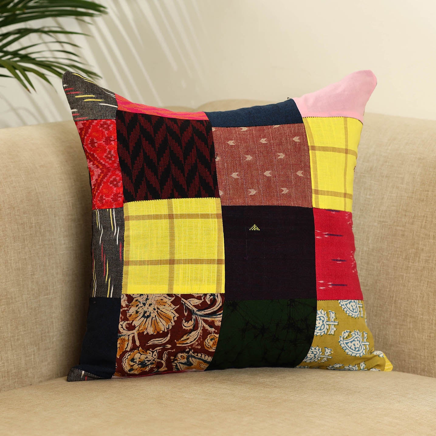Multicolor - handcrafted cotton patchwork cushion cover 47