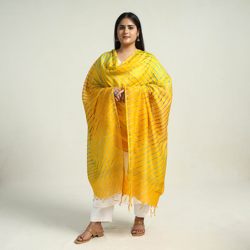 Yellow - Traditional Tie & Dye Chanderi Silk Leheriya Dupatta 51