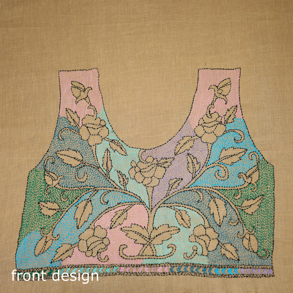 Bengal Kantha Hand Embroidered Cotton Blouse Piece 63