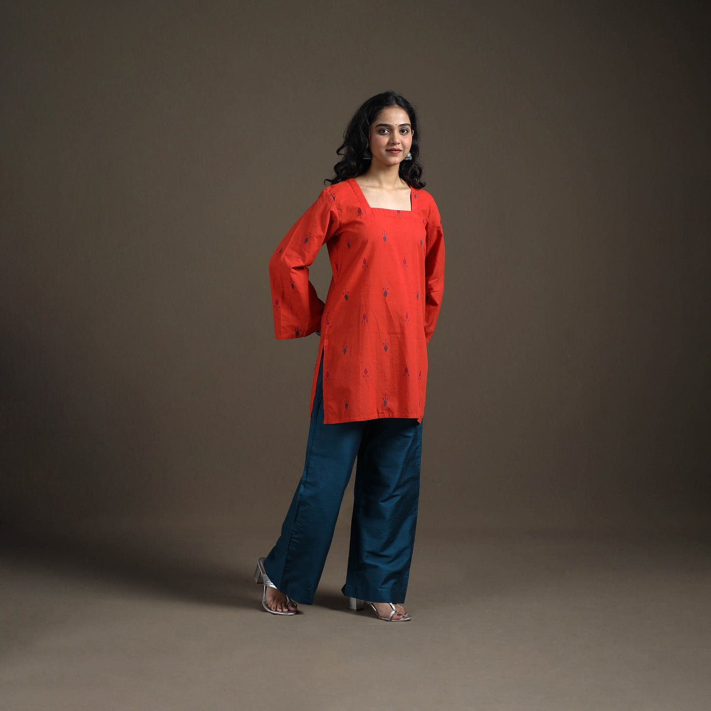 Jacquard Cotton Short Kurta for Women 09