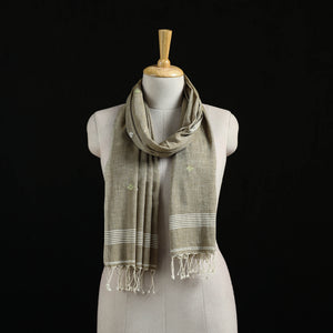 Brown - Burdwan Jamdani Handloom Cotton Stole with Tassels 09