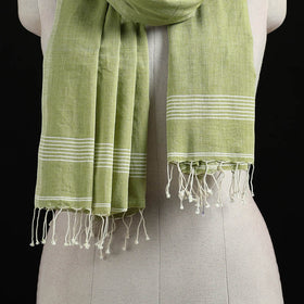Green - Burdwan Jamdani Handloom Cotton Stole with Tassels 08