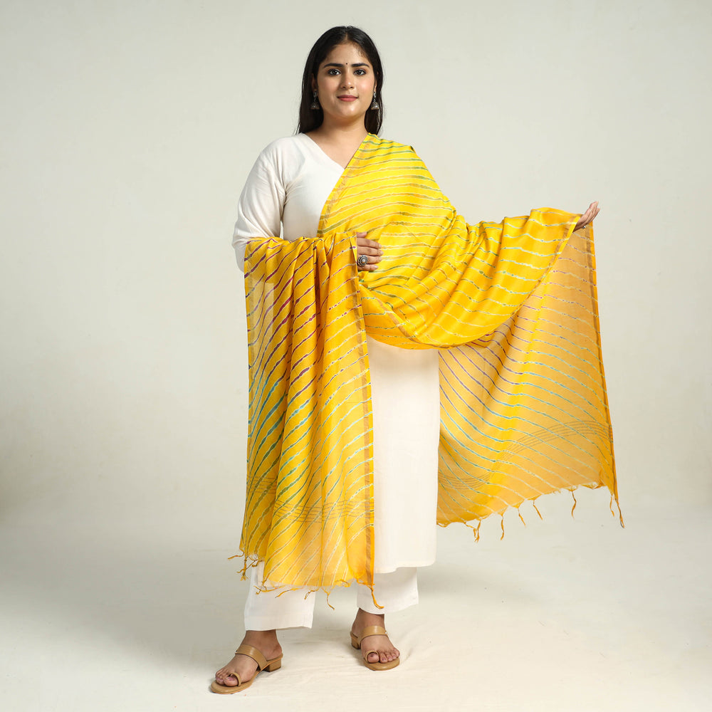 Yellow - Traditional Tie & Dye Chanderi Silk Leheriya Dupatta 51