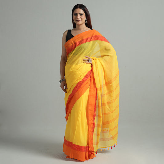 Yellow - Tangail Bengal Handloom Pure Cotton Saree 29