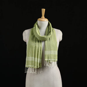Green - Burdwan Jamdani Handloom Cotton Stole with Tassels 08