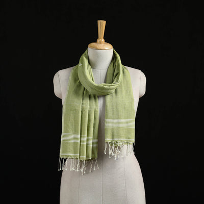 Green - Burdwan Jamdani Handloom Cotton Stole with Tassels 08