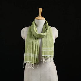 Green - Burdwan Jamdani Handloom Cotton Stole with Tassels 08