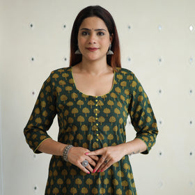 Buy Akola Block Printed Cotton A-Line Long Kurta Online l iTokri.com
