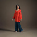 Red - Jacquard Cotton Short Kurta for Women 09