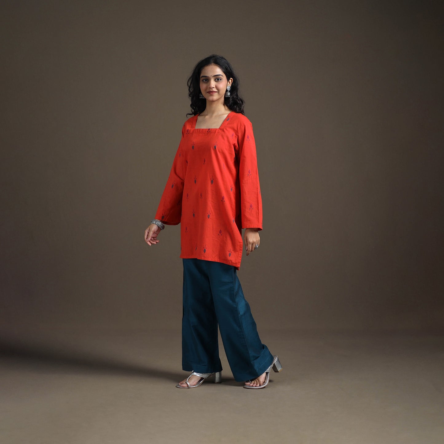 Jacquard Cotton Short Kurta for Women 09