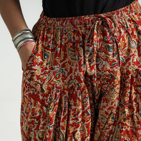 Red - Kalamkari Block Printed Cotton Elasticated Salwar