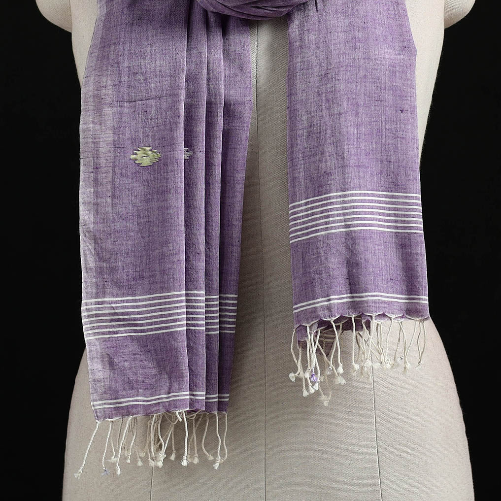 Purple - Burdwan Jamdani Handloom Cotton Stole with Tassels 07