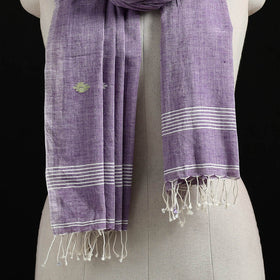 Purple - Burdwan Jamdani Handloom Cotton Stole with Tassels 07