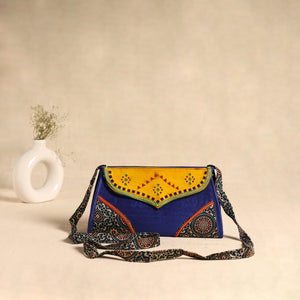 Traditional Kutch Patchwork Silk Leather Flap Sling Bag 41