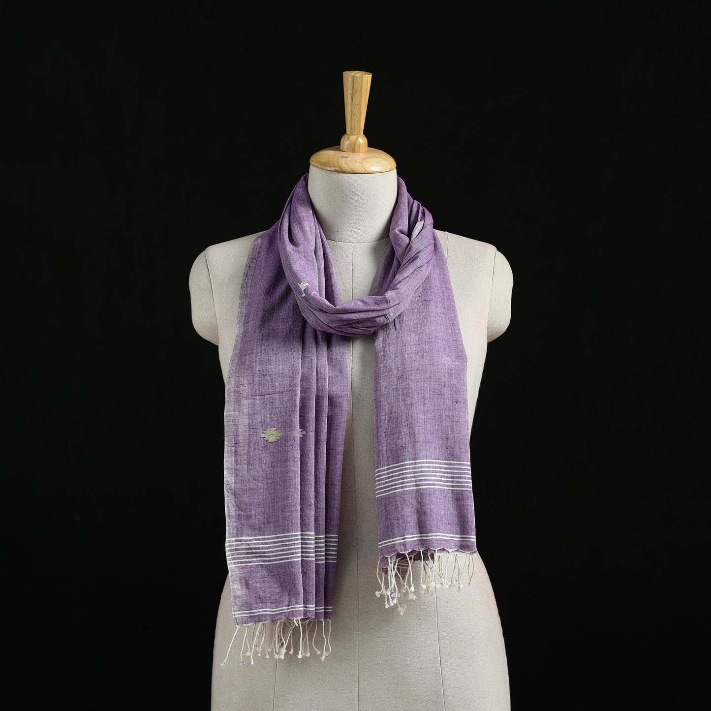 Purple - Burdwan Jamdani Handloom Cotton Stole with Tassels 07