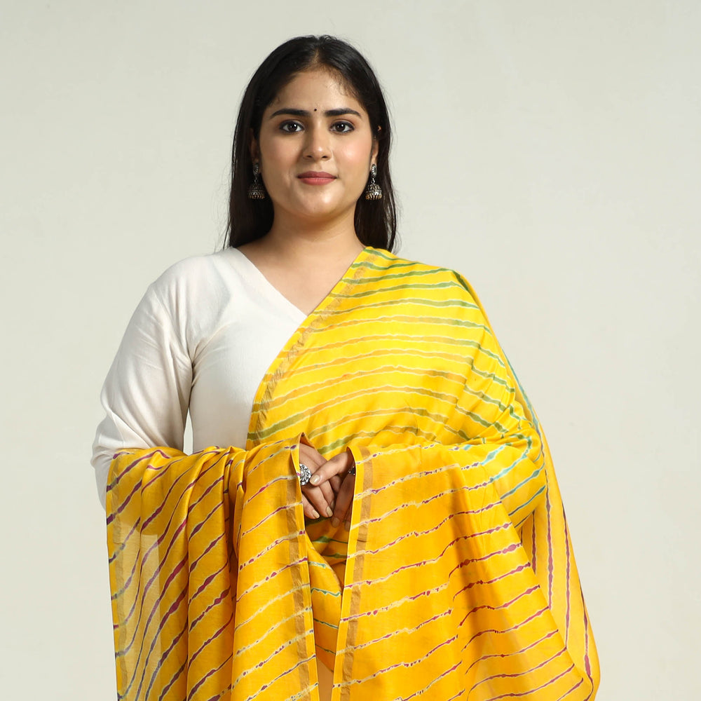 Yellow - Traditional Tie & Dye Chanderi Silk Leheriya Dupatta 51