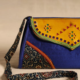 Traditional Kutch Patchwork Silk Leather Flap Sling Bag 41