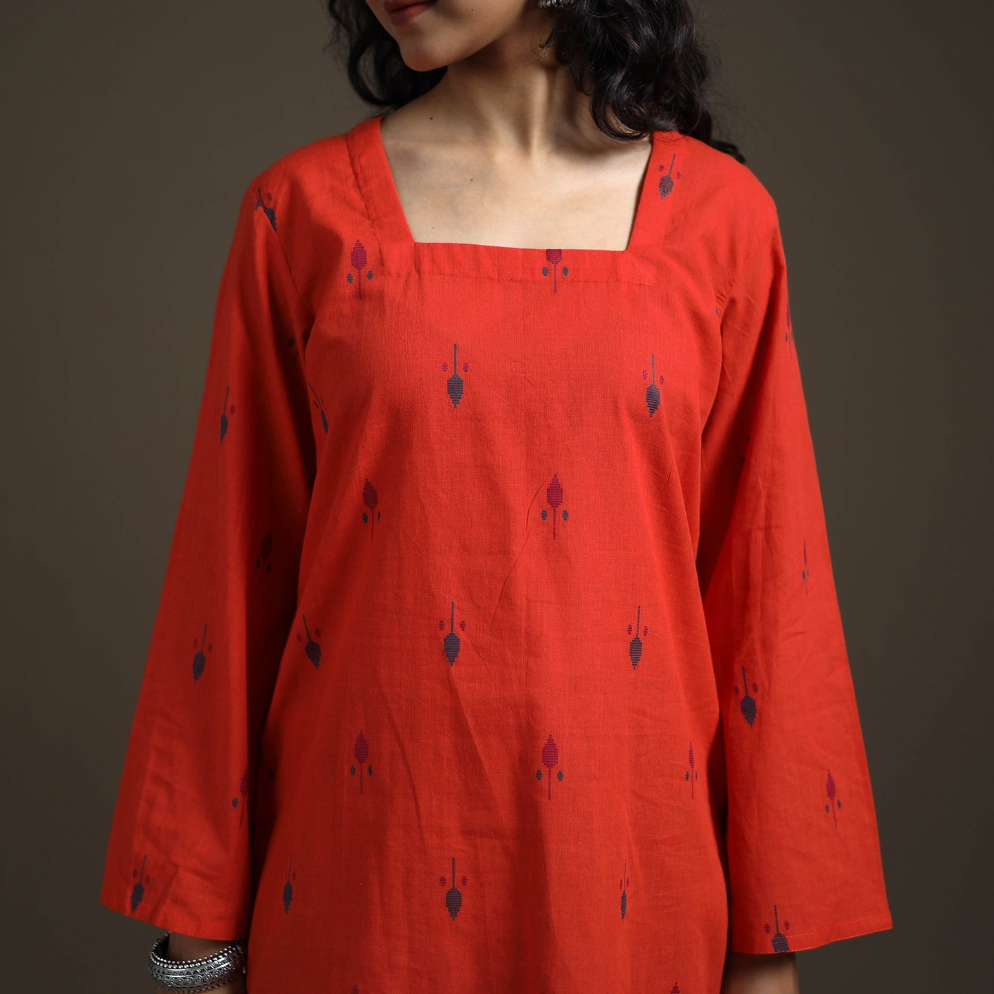 Jacquard Cotton Short Kurta for Women 09