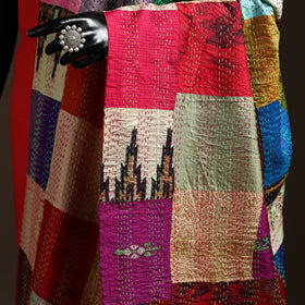 Multicolor - Bengal Hand Embroidery Patchwork Reversible Silk Kantha Dupatta 32