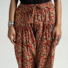 Red - Kalamkari Block Printed Cotton Elasticated Salwar