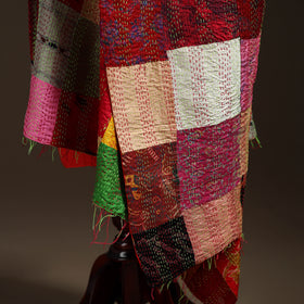 Multicolor - Bengal Hand Embroidery Patchwork Reversible Silk Kantha Dupatta 32