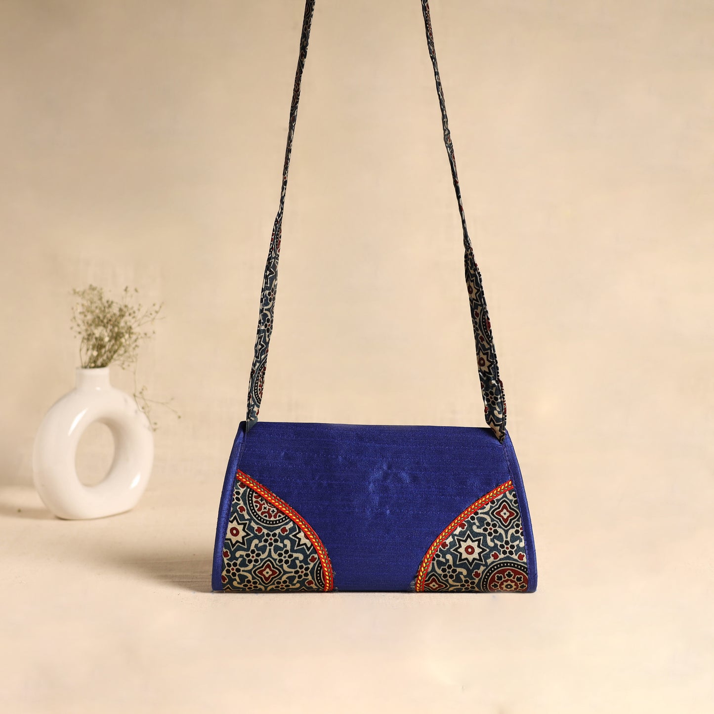 Traditional Kutch Patchwork Silk Leather Flap Sling Bag 41