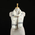 White - Burdwan Jamdani Handloom Cotton Stole with Tassels 05