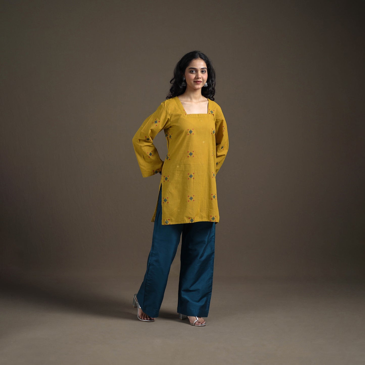 Jacquard Cotton Short Kurta for Women 10