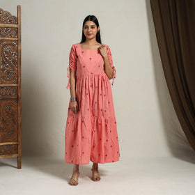 Peach - Tiered Fit & Flare Cotton Jacquard Dress 05