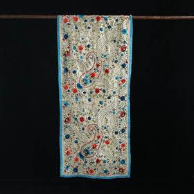 Beige - Ranihati Chanderi Silk Hand Embroidered Stole 28
