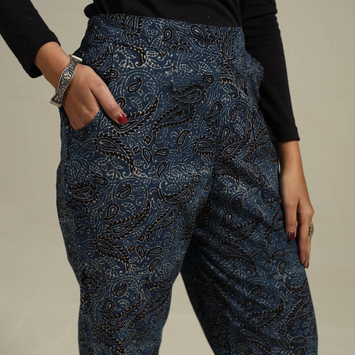 Elastic Waist Block Print Cotton Ajrakh Palazzo for Women 16
